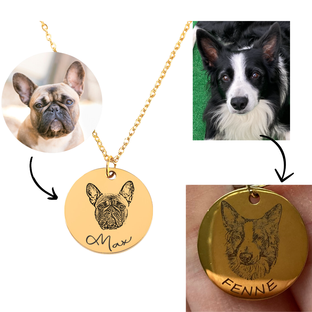 Ketting hond met foto van hond en naam gegraveerd