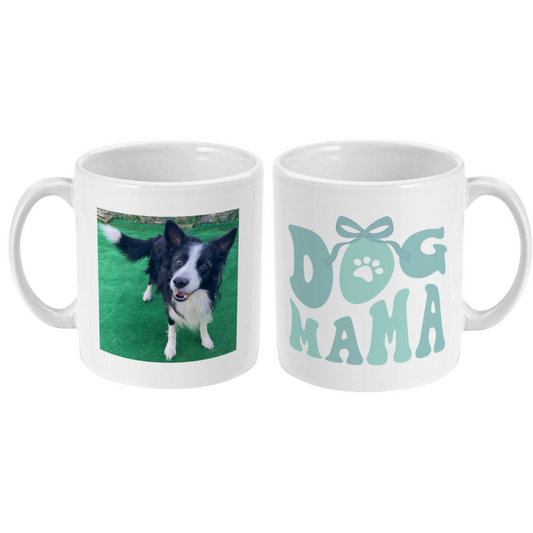 Hond mok met foto van hond en dog mama in mint groen met strikje en hondenpootje