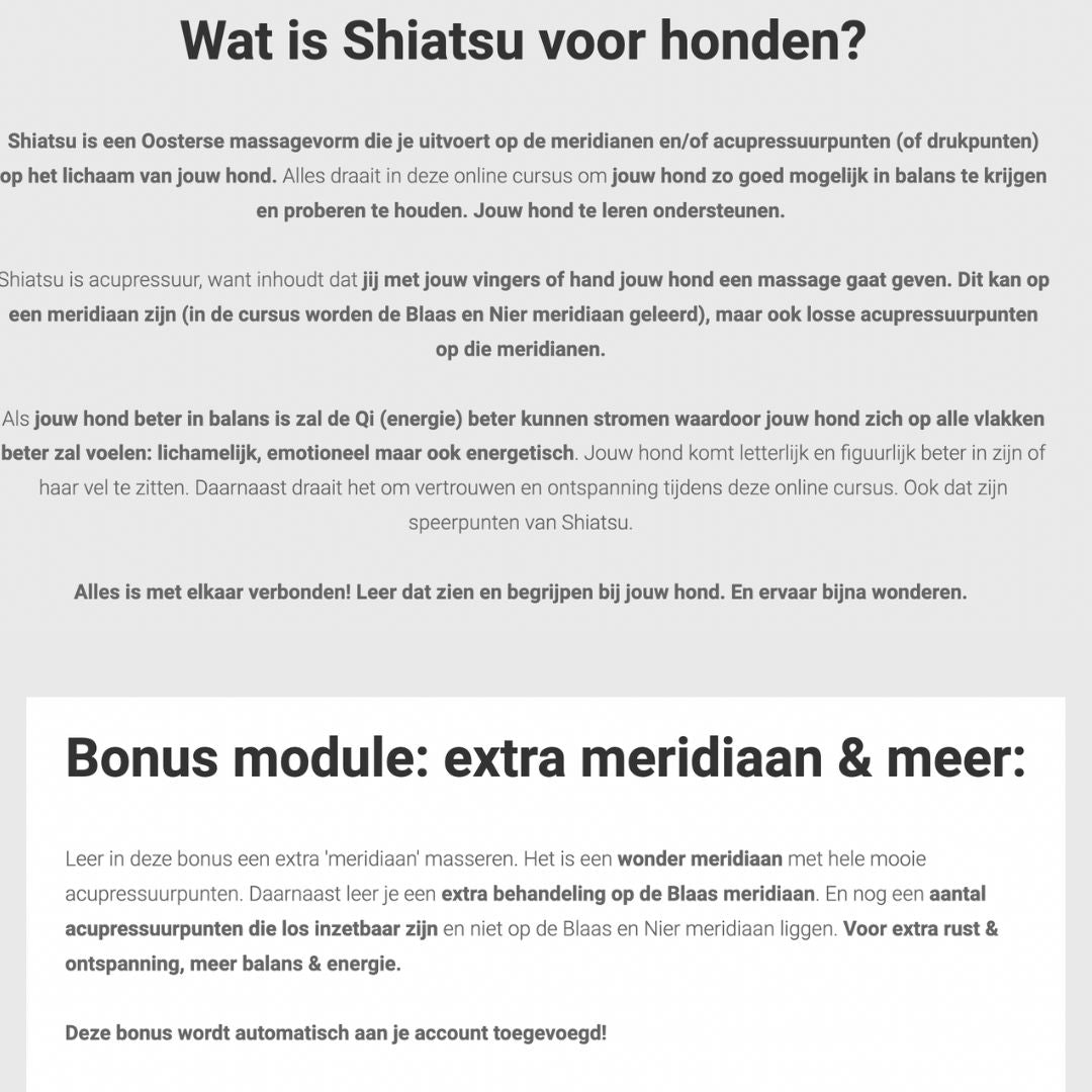 Online cursussen Shiatsu voor honden en honden massage